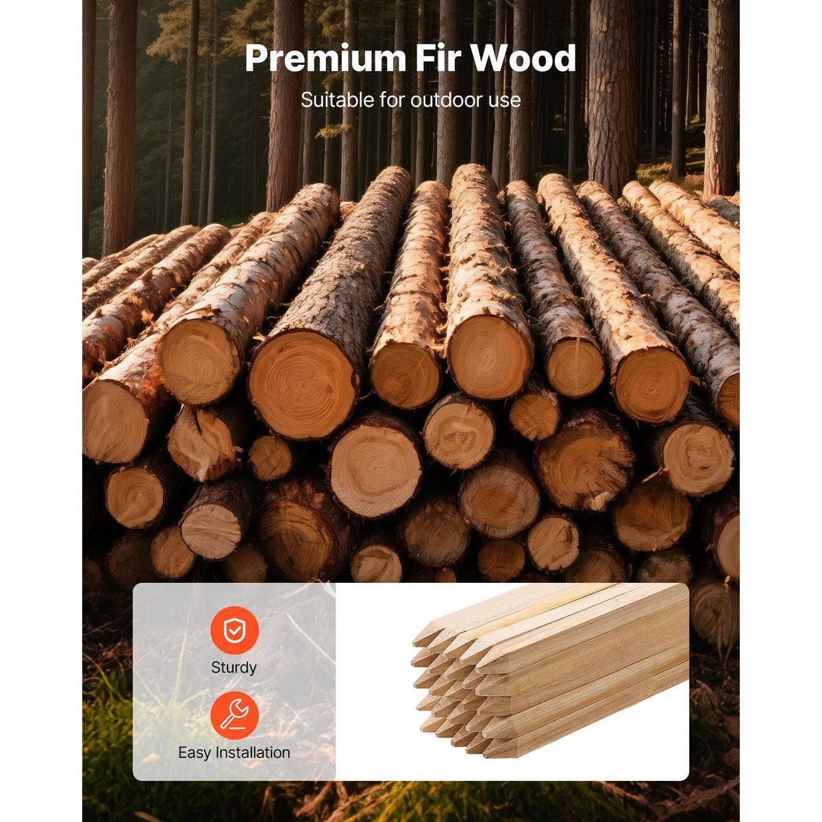 Wooden Garden Stakes, 50 Pcs 36x0.75x0.75 in Survey Grading Stakes, Garden Ground Stake with Sharp Point, Fir Wood Plant Support Stake, Sign Posts for Silt Fence Backyard Boundaries Baselines
