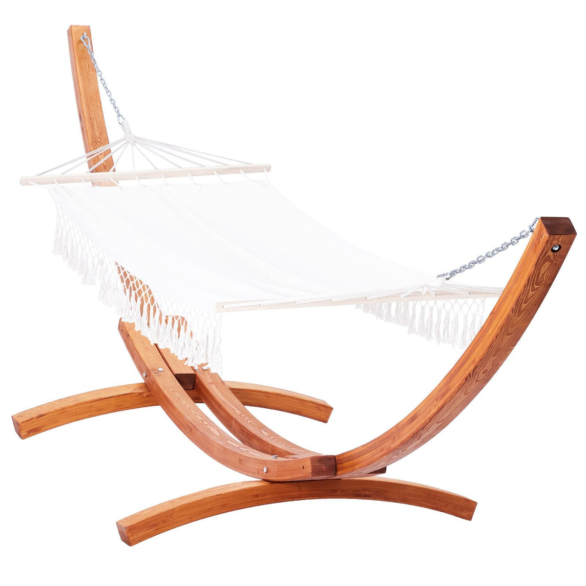 Wooden Hammock Stand, 475 lbs Capacity Universal 2 Person Hammock Frame Fits 9-13 ft Hammocks, Larch Wood Arc Adjustable Stand for Hammock with Chain and Carabiner, for Outdoor and Indoor