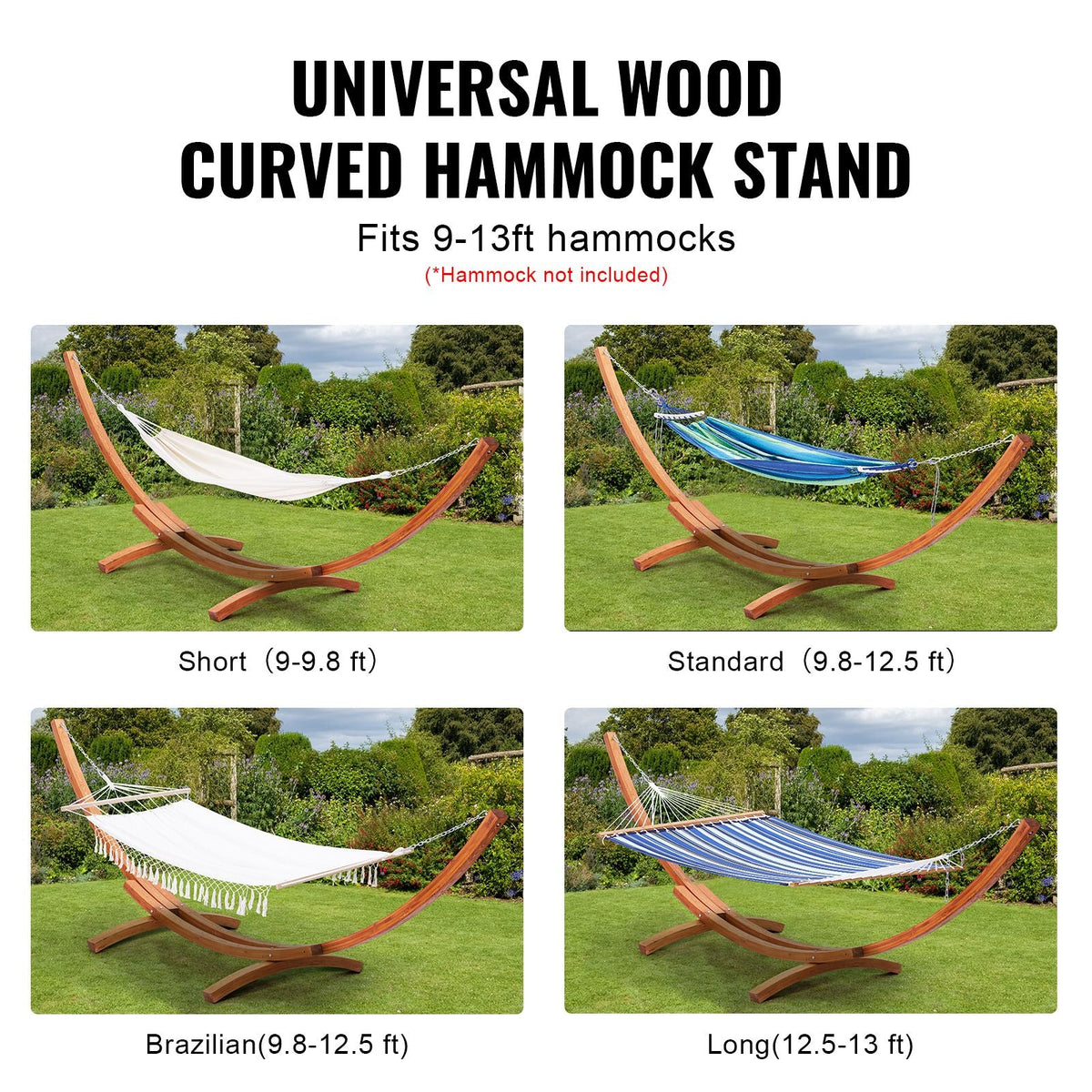 Wooden Hammock Stand, 475 lbs Capacity Universal 2 Person Hammock Frame Fits 9-13 ft Hammocks, Larch Wood Arc Adjustable Stand for Hammock with Chain and Carabiner, for Outdoor and Indoor