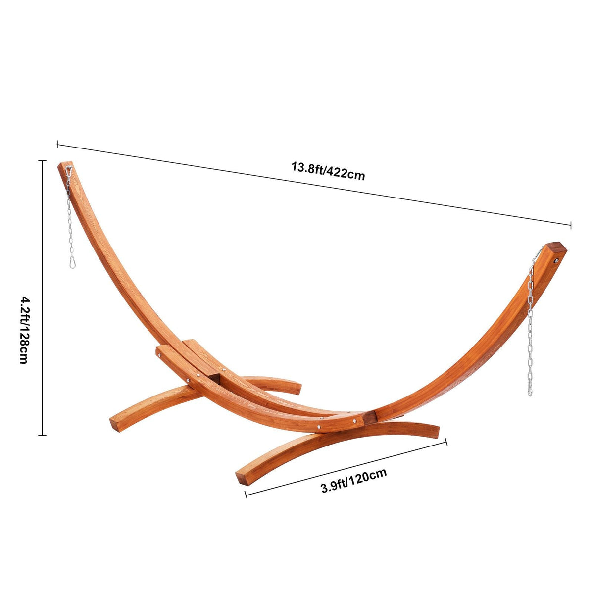 Wooden Hammock Stand, 475 lbs Capacity Universal 2 Person Hammock Frame Fits 9-13 ft Hammocks, Larch Wood Arc Adjustable Stand for Hammock with Chain and Carabiner, for Outdoor and Indoor