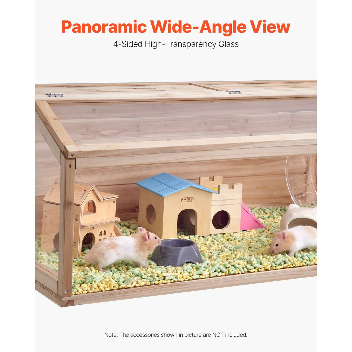 Wooden Hamster Cage, 270° Viewing Hamster Habitat, 48 x 20 x 20in, Dwarf Hamster Cages with Openable Top, Ventilated Small Animal Cage, Pet Mouse Cage for Gerbils, Rats, Guinea Pigs, Mice