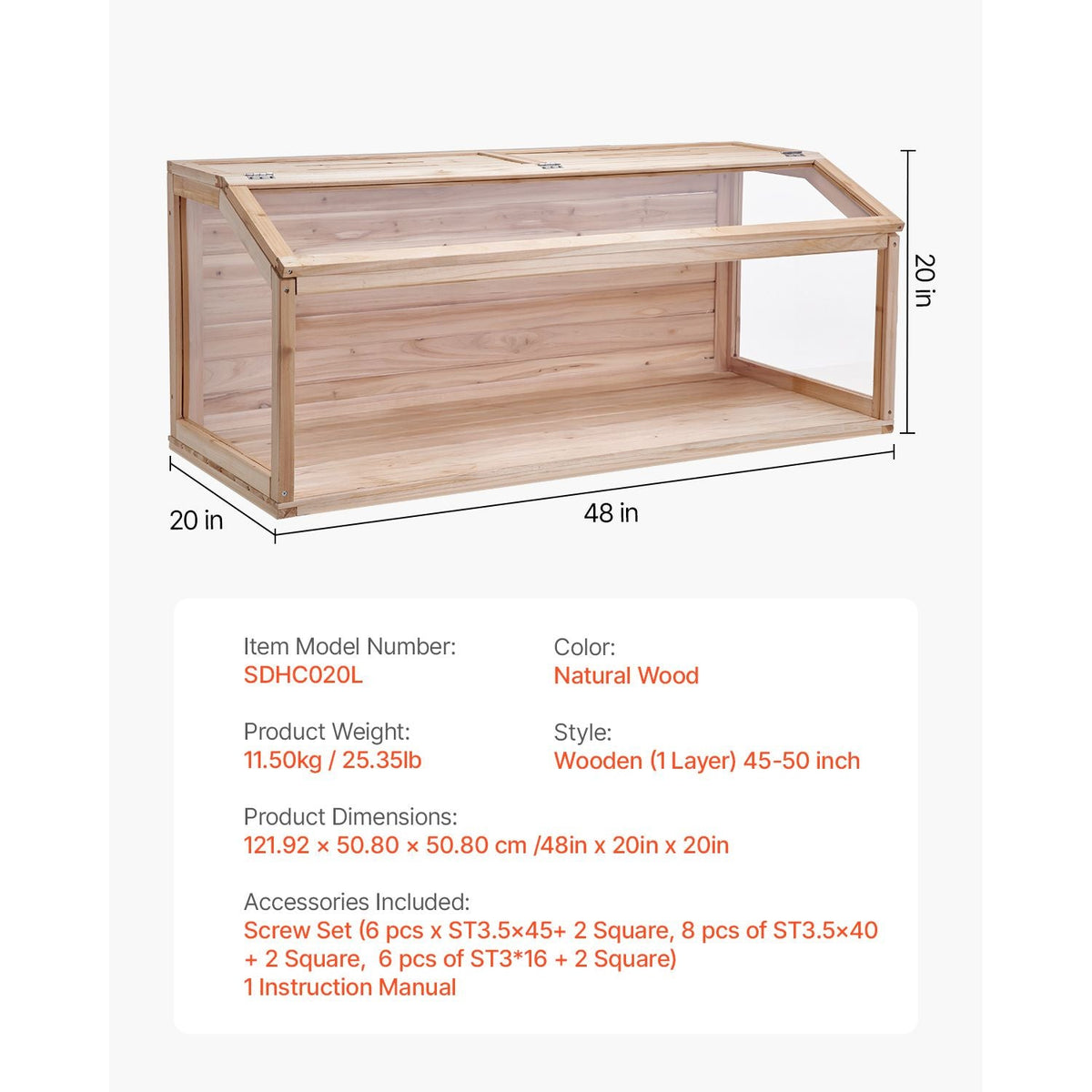 Wooden Hamster Cage, 270° Viewing Hamster Habitat, 48 x 20 x 20in, Dwarf Hamster Cages with Openable Top, Ventilated Small Animal Cage, Pet Mouse Cage for Gerbils, Rats, Guinea Pigs, Mice