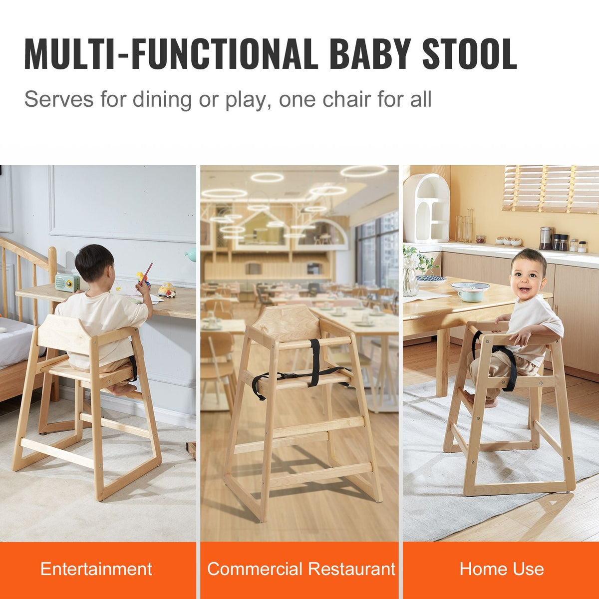 Wooden High Chair for Babies & Toddlers, Double Solid Wood Feeding Chair, Eat & Grow Portable High Chair, Easy to Clean Baby Booster Seat, Compact Toddler Chair, Natural