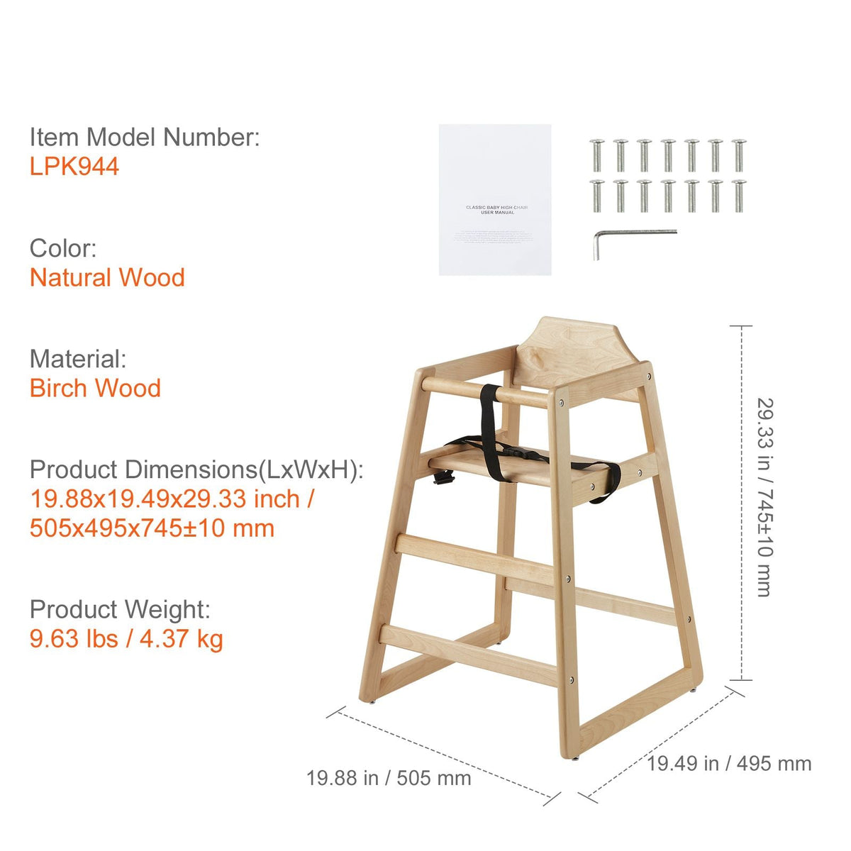Wooden High Chair for Babies & Toddlers, Double Solid Wood Feeding Chair, Eat & Grow Portable High Chair, Easy to Clean Baby Booster Seat, Compact Toddler Chair, Natural
