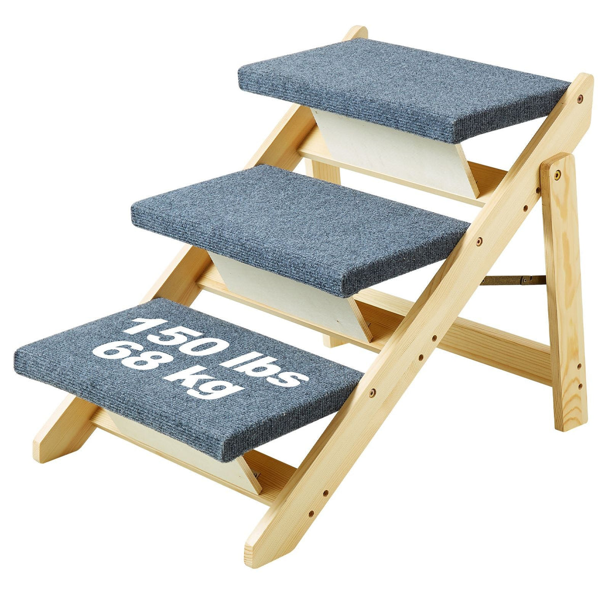 Wooden Pet Steps, Convertible 2-in-1 Dog Staircase & Ramp for Access to Beds, Sofas, and Vehicles, Three-Step Design Supports Pets up to 150 lbs, Ideal for Small to Large Breeds
