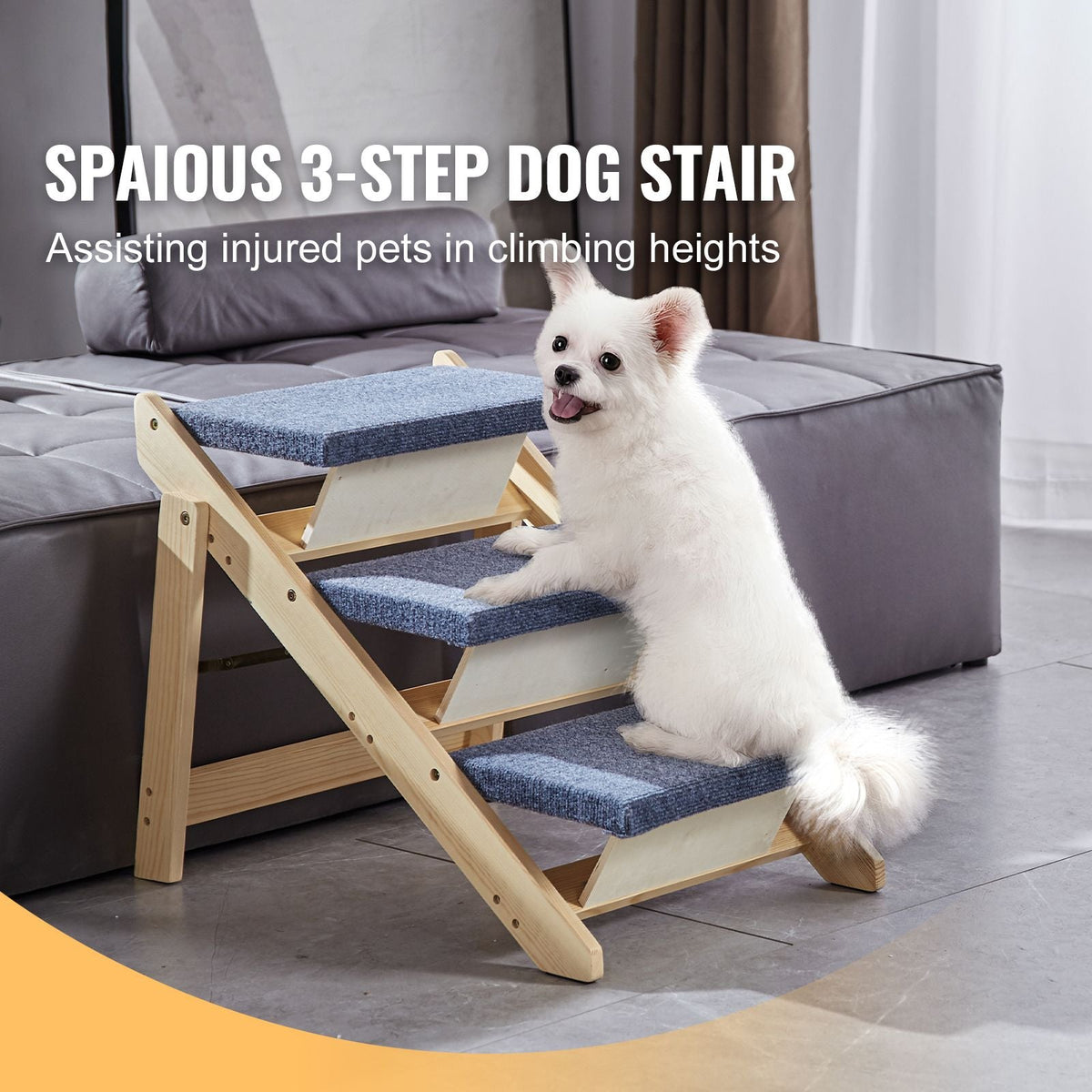 Wooden Pet Steps, Convertible 2-in-1 Dog Staircase & Ramp for Access to Beds, Sofas, and Vehicles, Three-Step Design Supports Pets up to 150 lbs, Ideal for Small to Large Breeds