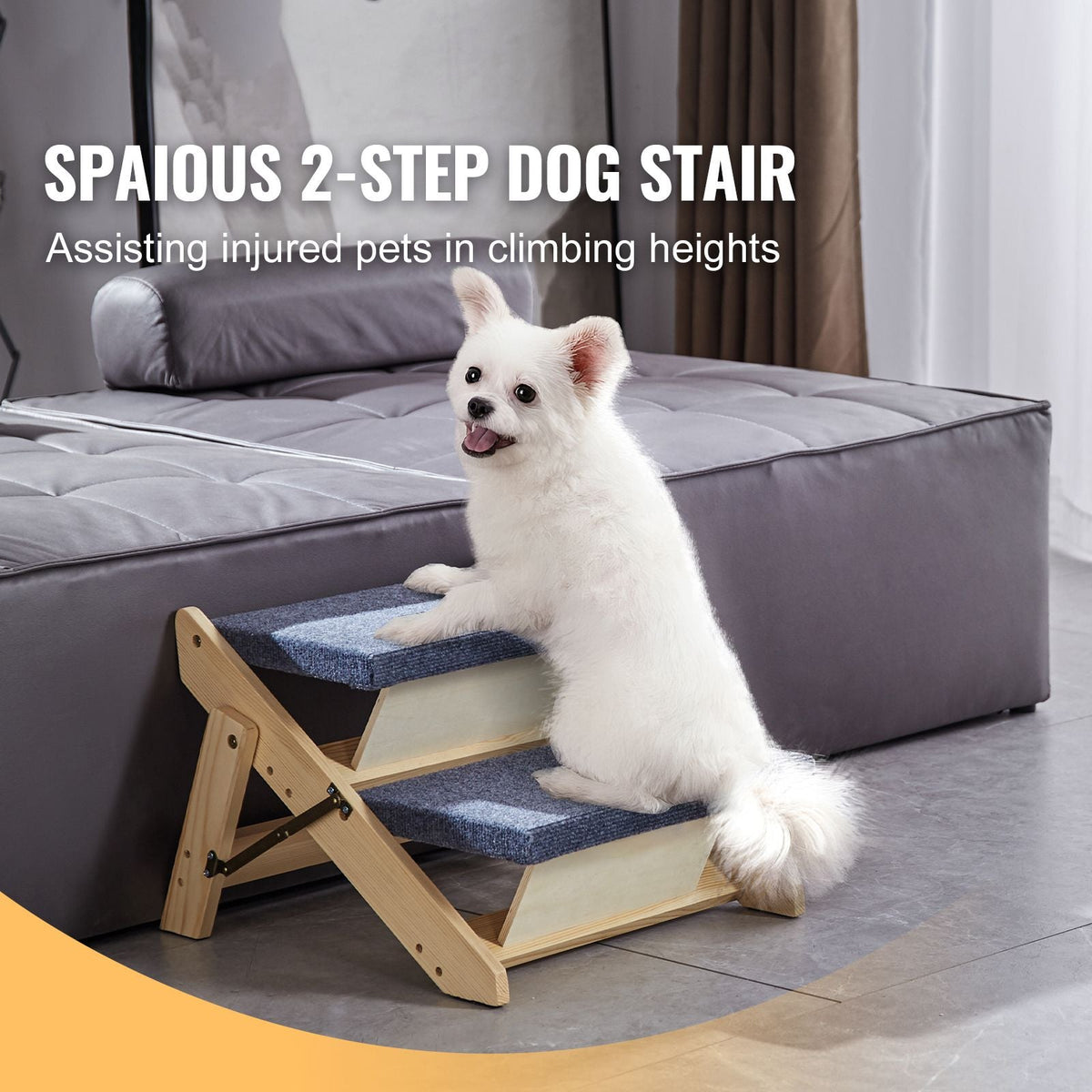Wooden Pet Steps, Convertible 2-in-1 Dog Stairs and Ramp for Beds, Sofas, and Vehicles, Supports Small to Large Animals up to 110 lbs, Foldable Design for Easy Storage