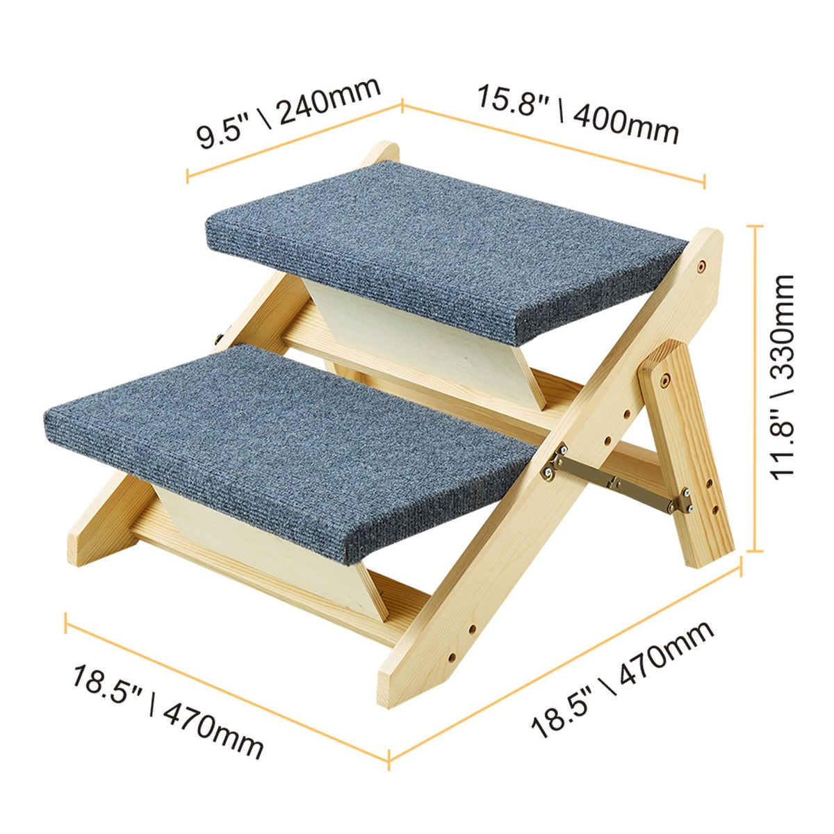 Wooden Pet Steps, Convertible 2-in-1 Dog Stairs and Ramp for Beds, Sofas, and Vehicles, Supports Small to Large Animals up to 110 lbs, Foldable Design for Easy Storage