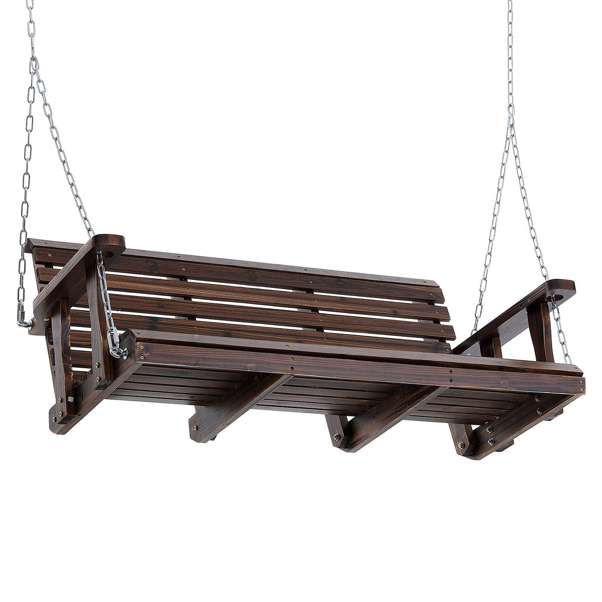 Wooden Porch Swing 4.5 ft, Patio bench swing for Courtyard & Garden, Upgraded 880 lbs Strong Load Capacity, Heavy Duty Swing Chair Bench with Hanging Chains for Outdoors, Carbonized Brown