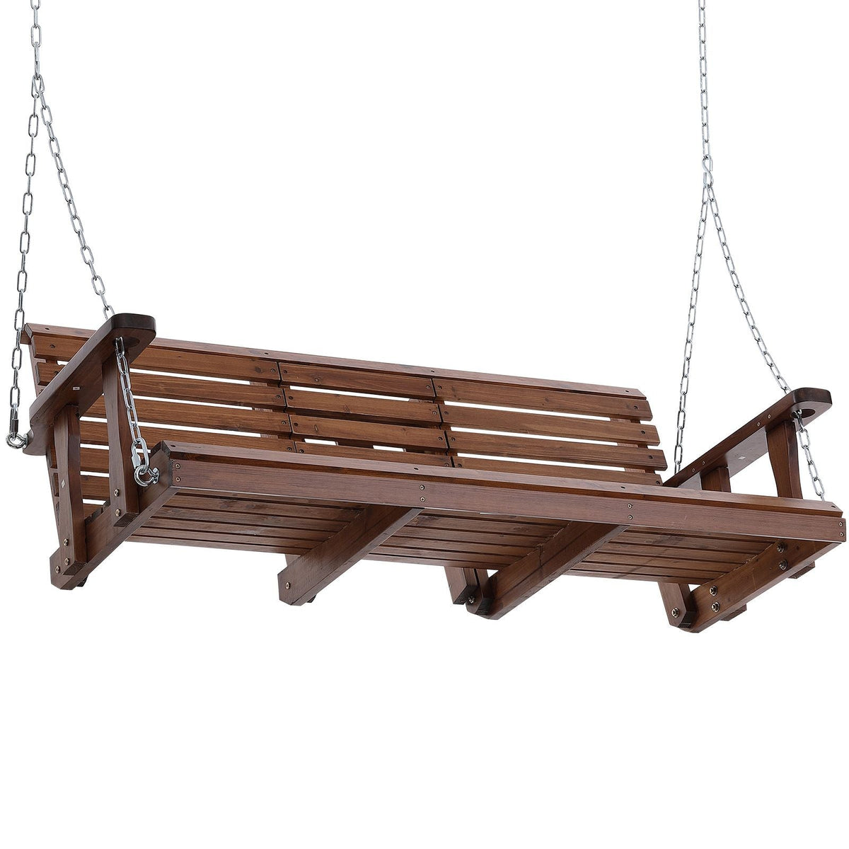Wooden Porch Swing 5 ft, Patio bench swing for Courtyard & Garden, Upgraded 880 lbs Strong Load Capacity, Heavy Duty Swing Chair Bench with Hanging Chains for Outdoors, Brown