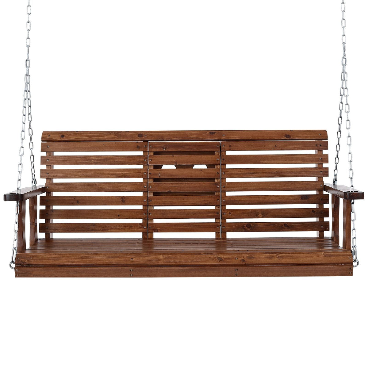 Wooden Porch Swing 5 ft, Patio bench swing for Courtyard & Garden, Upgraded 880 lbs Strong Load Capacity, Heavy Duty Swing Chair Bench with Hanging Chains for Outdoors, Brown