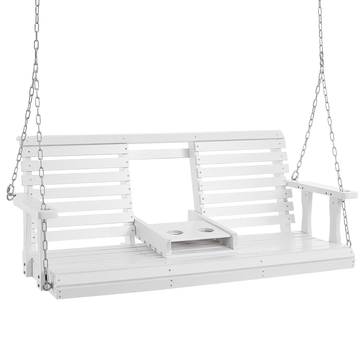 Wooden Porch Swing 5 ft, Patio bench swing for Courtyard & Garden, Upgraded 880 lbs Strong Load Capacity, Heavy Duty Swing Chair Bench with Hanging Chains for Outdoors, White