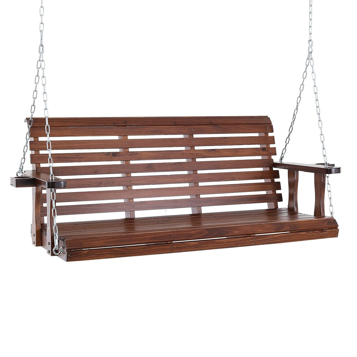 Wooden Porch Swing 5.5 ft, Patio bench swing for Courtyard & Garden, Upgraded 880 lbs Strong Load Capacity, Heavy Duty Swing Chair Bench with Hanging Chains for Outdoors, Brown