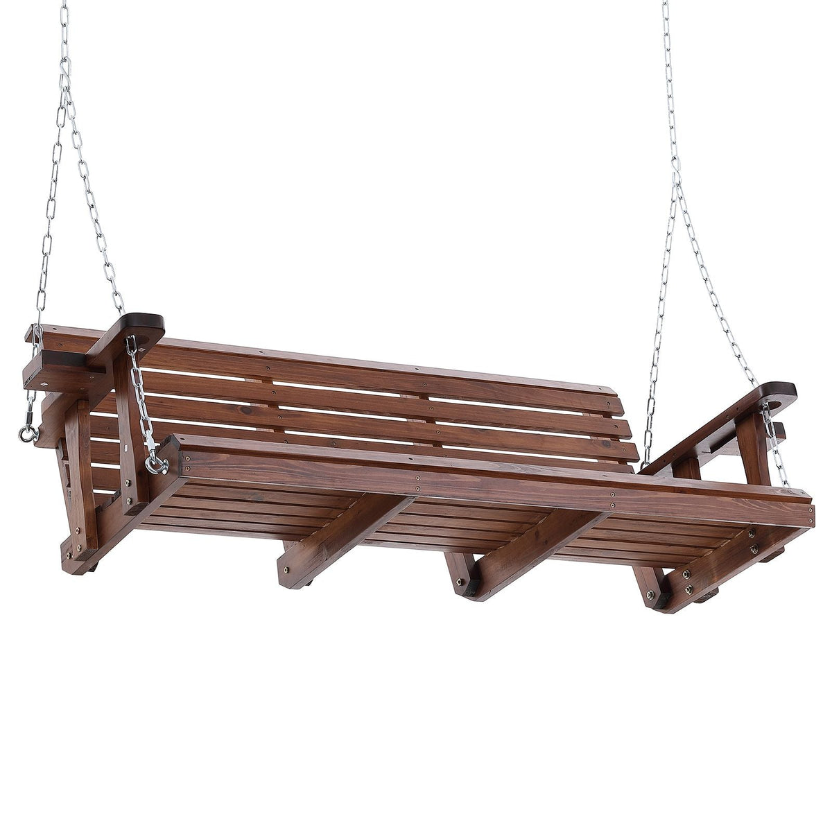Wooden Porch Swing 5.5 ft, Patio bench swing for Courtyard & Garden, Upgraded 880 lbs Strong Load Capacity, Heavy Duty Swing Chair Bench with Hanging Chains for Outdoors, Brown