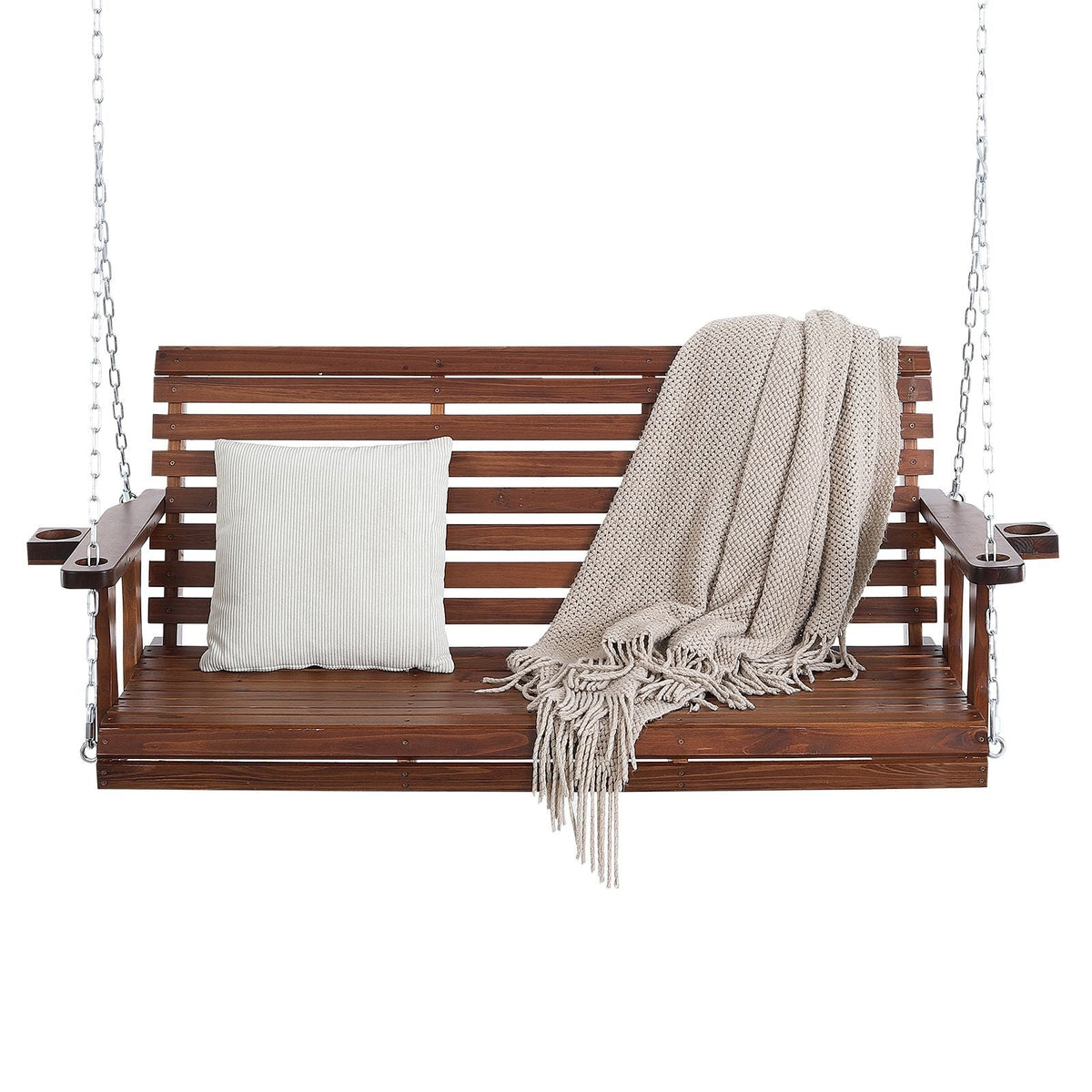 Wooden Porch Swing 5.5 ft, Patio bench swing for Courtyard & Garden, Upgraded 880 lbs Strong Load Capacity, Heavy Duty Swing Chair Bench with Hanging Chains for Outdoors, Brown
