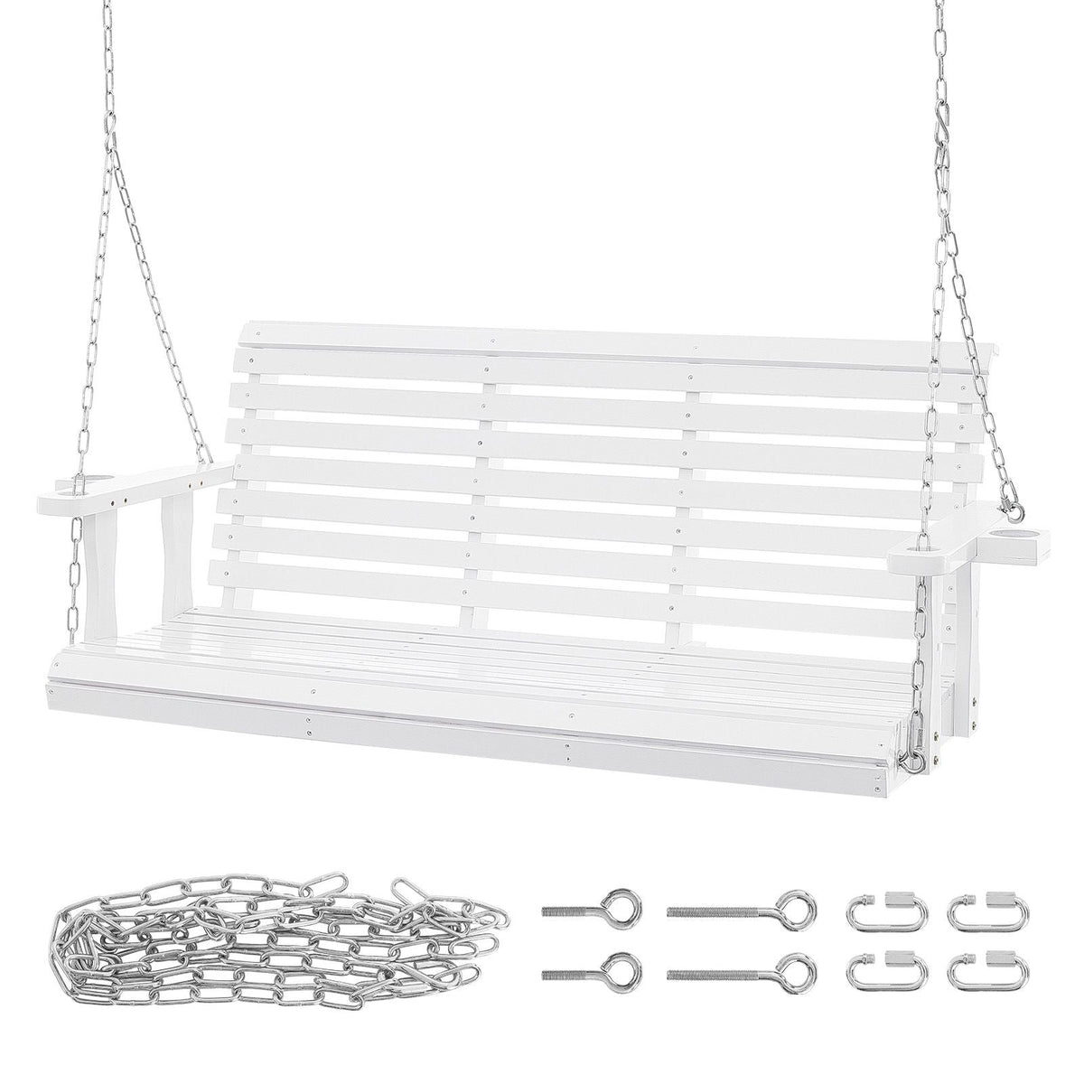 Wooden Porch Swing 5.5 ft, Patio bench swing for Courtyard & Garden, Upgraded 880 lbs Strong Load Capacity, Heavy Duty Swing Chair Bench with Hanging Chains for Outdoors, White