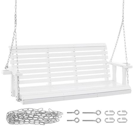 Wooden Porch Swing 5.5 ft, Patio bench swing for Courtyard & Garden, Upgraded 880 lbs Strong Load Capacity, Heavy Duty Swing Chair Bench with Hanging Chains for Outdoors, White