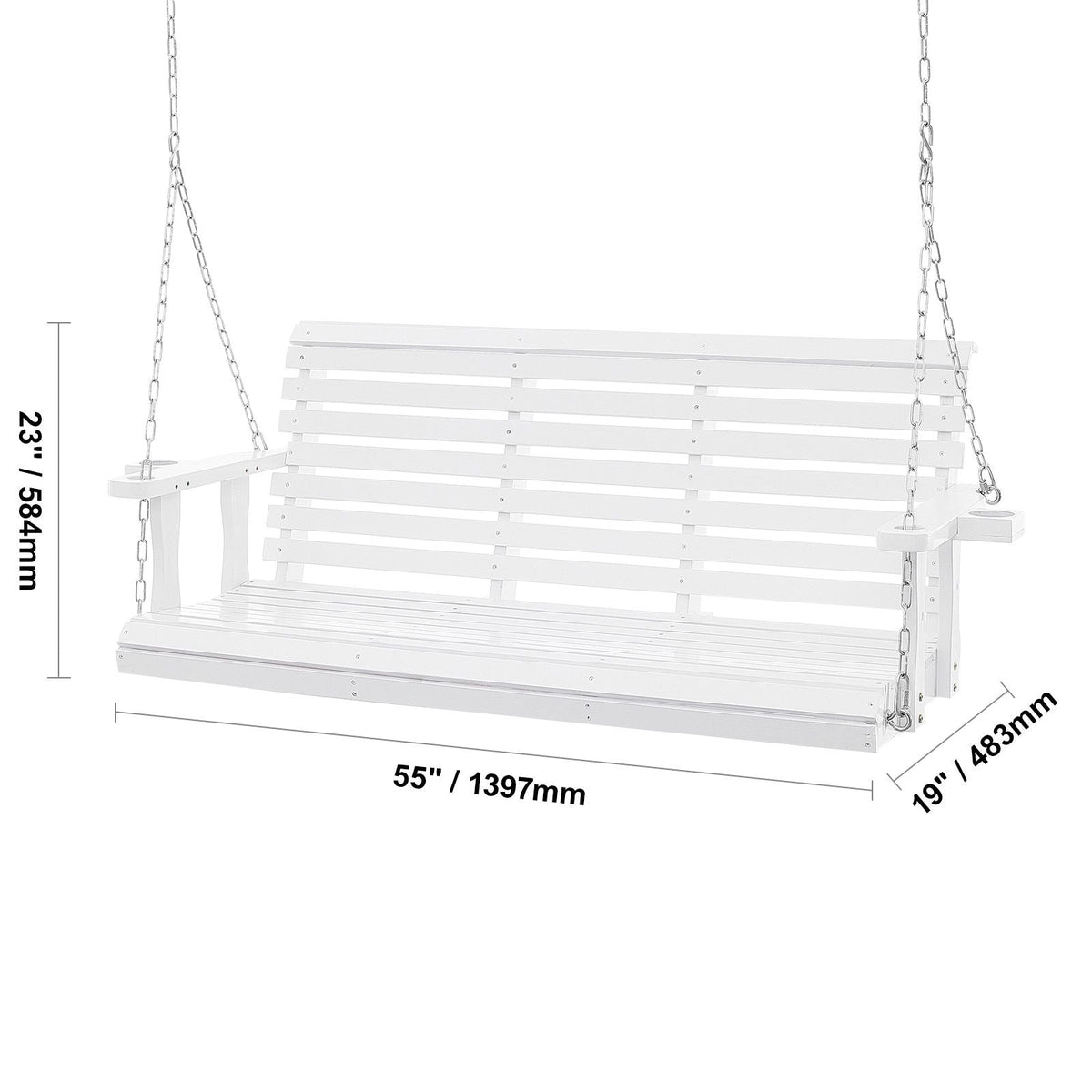 Wooden Porch Swing 5.5 ft, Patio bench swing for Courtyard & Garden, Upgraded 880 lbs Strong Load Capacity, Heavy Duty Swing Chair Bench with Hanging Chains for Outdoors, White