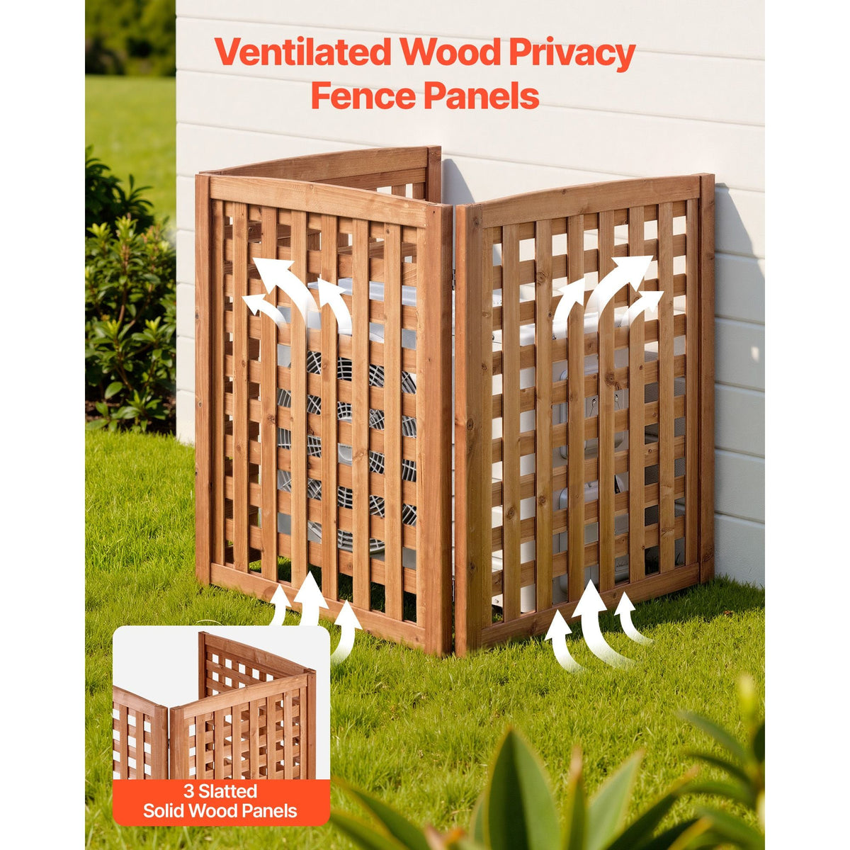 Wooden Privacy Fence, 32 x 38 inch Air Conditioner Fence, 3 Panel Solid Outdoor Wood Privacy Screen with Adjustable Angle, Hinge-Reinforced Structure, Trash Can Hider Fences for Garden