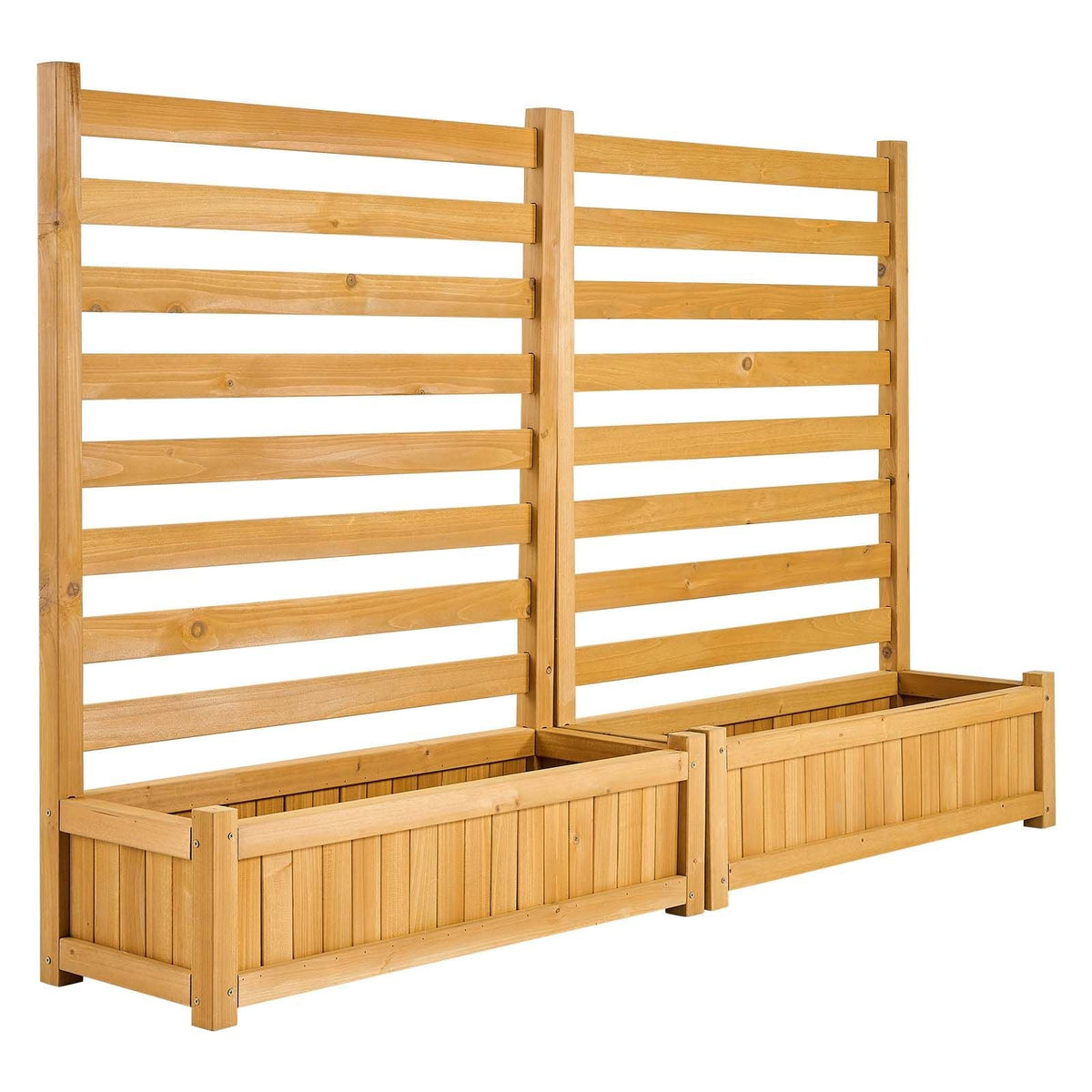 Wooden Privacy Fence, 36 x 45 inch Air Conditioner Fence, 2 Slatted Panel Solid Outdoor Wood Privacy Screen with 2 Planters, Metal Stakes, Trash Can Hider Fences Suitable for Garden, Pool