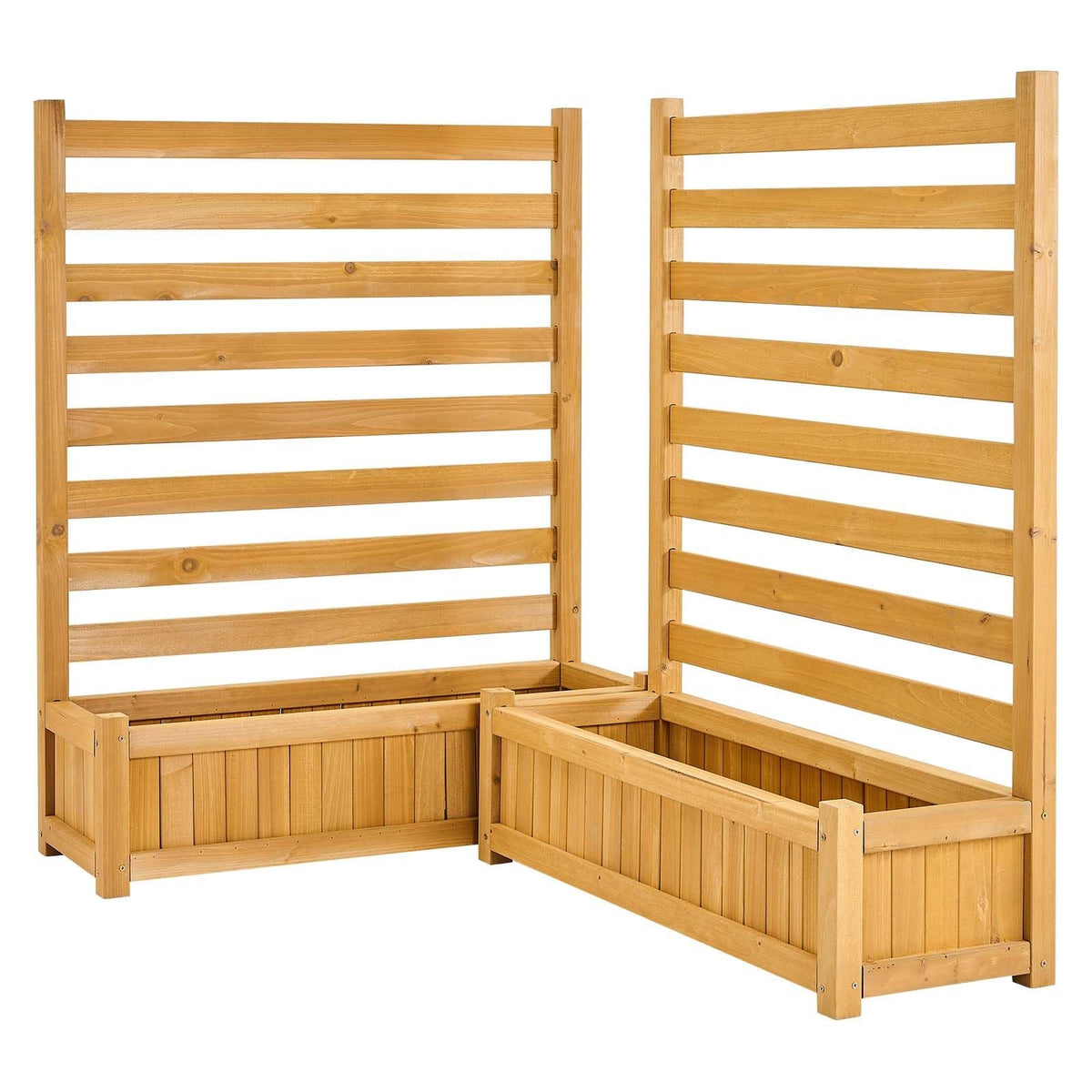 Wooden Privacy Fence, 36 x 45 inch Air Conditioner Fence, 2 Slatted Panel Solid Outdoor Wood Privacy Screen with 2 Planters, Metal Stakes, Trash Can Hider Fences Suitable for Garden, Pool