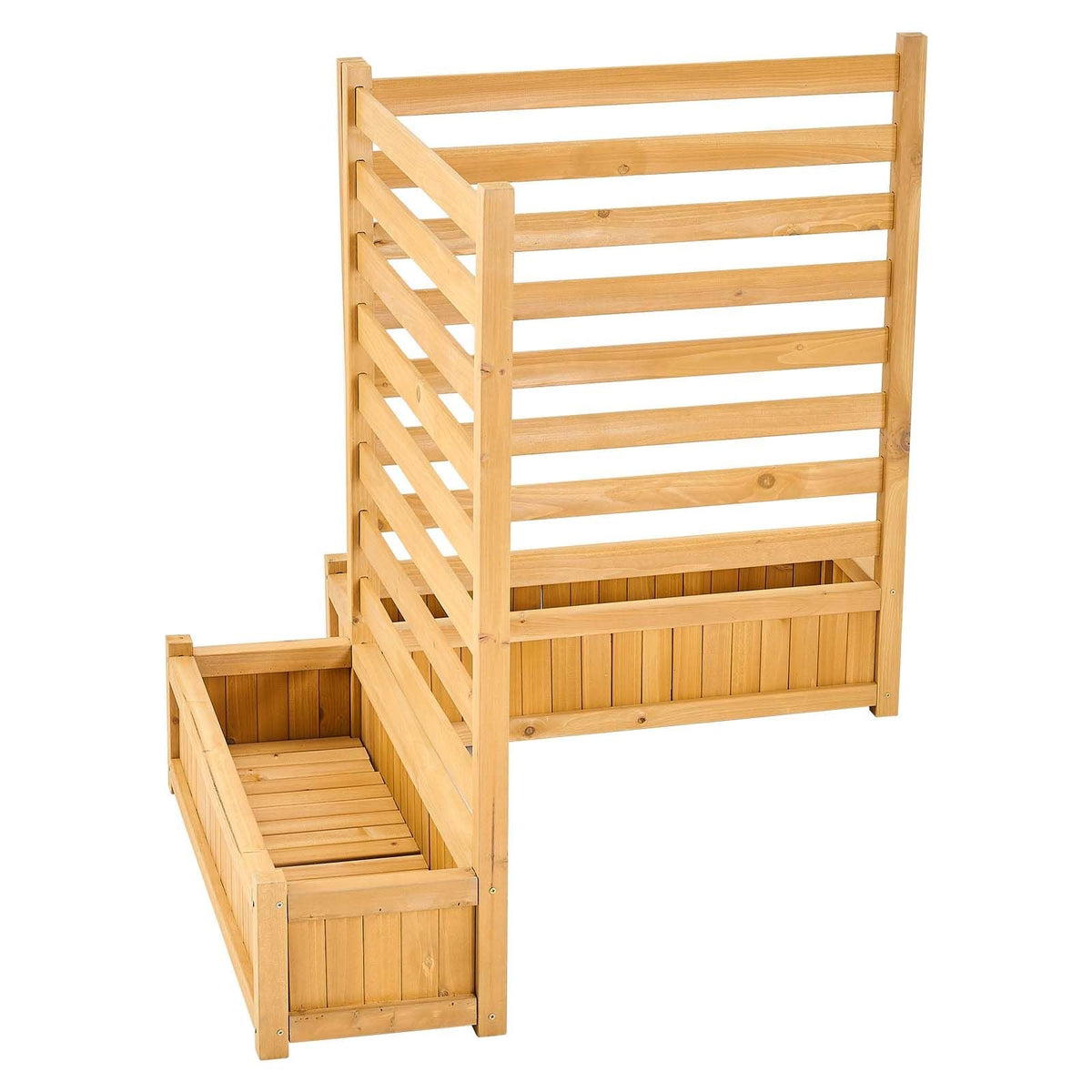 Wooden Privacy Fence, 36 x 45 inch Air Conditioner Fence, 2 Slatted Panel Solid Outdoor Wood Privacy Screen with 2 Planters, Metal Stakes, Trash Can Hider Fences Suitable for Garden, Pool