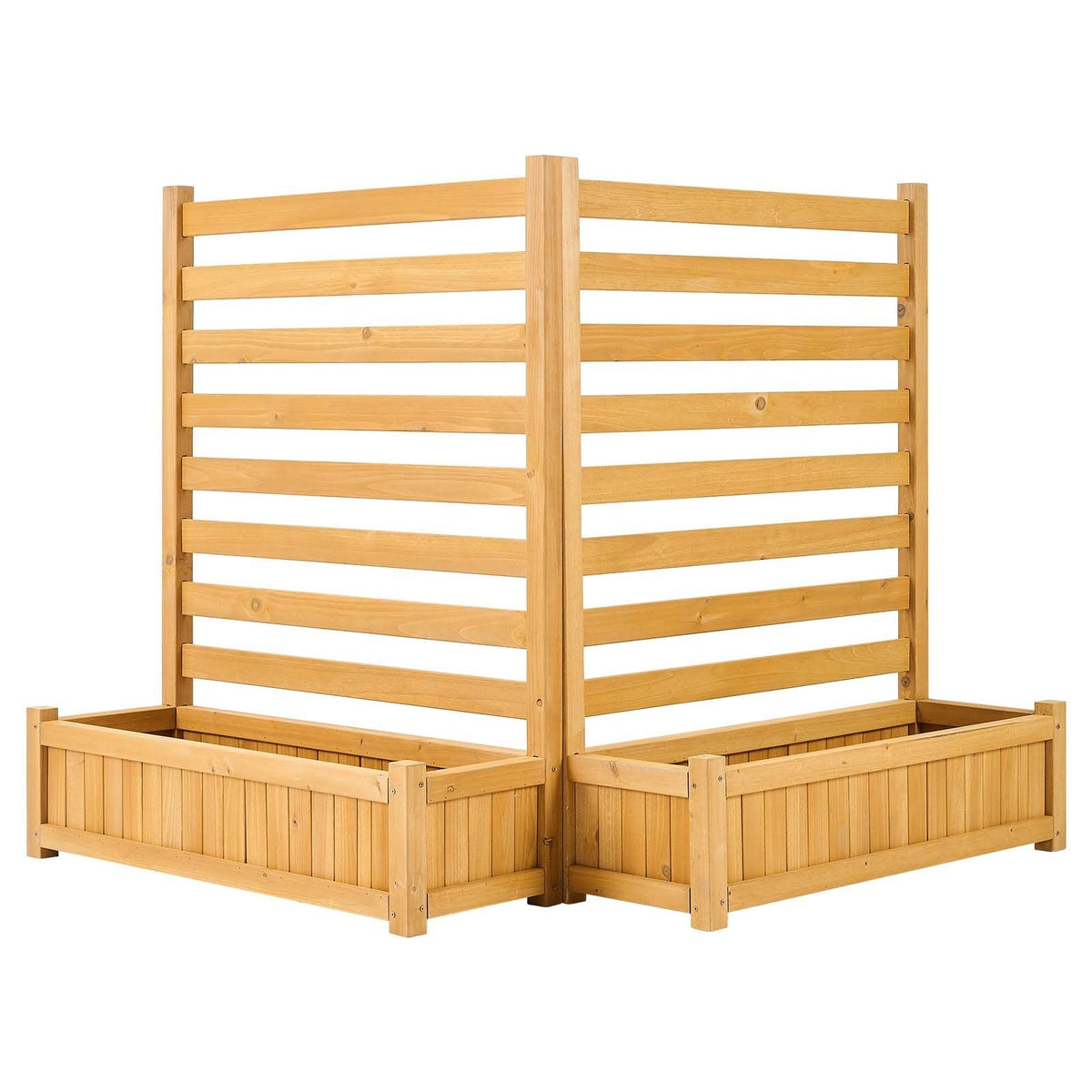 Wooden Privacy Fence, 36 x 45 inch Air Conditioner Fence, 2 Slatted Panel Solid Outdoor Wood Privacy Screen with 2 Planters, Metal Stakes, Trash Can Hider Fences Suitable for Garden, Pool