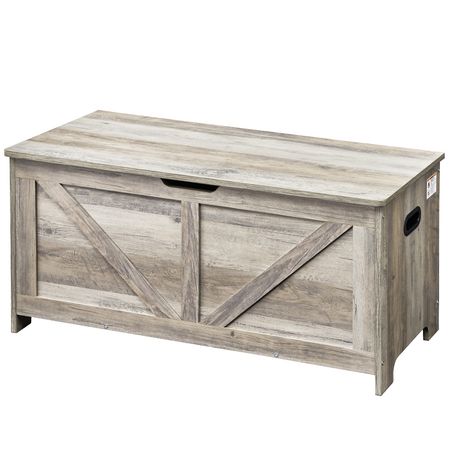 Wooden Toy Chest for Kids, Toddler Toy Storage Box with Flip-Top Lid and Safety Hinge, 38.98 x 15.55 x 18.9" Large Kids Storage Bench for Playroom, Bedroom, Living Room or Entryway, Gray