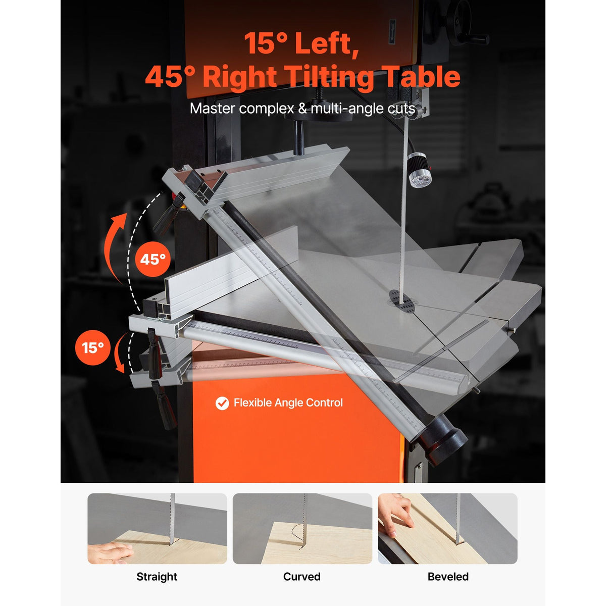 Woodworking Bandsaw, 18-Inch, Band Saw with 2240W 3HP Motor, 16-Inch Maximum Cutting Height, 27.2 x 20 in Cast Iron Table, with 360° Work Light, Miter Gauge, Fence, Band Saw for Woodworking