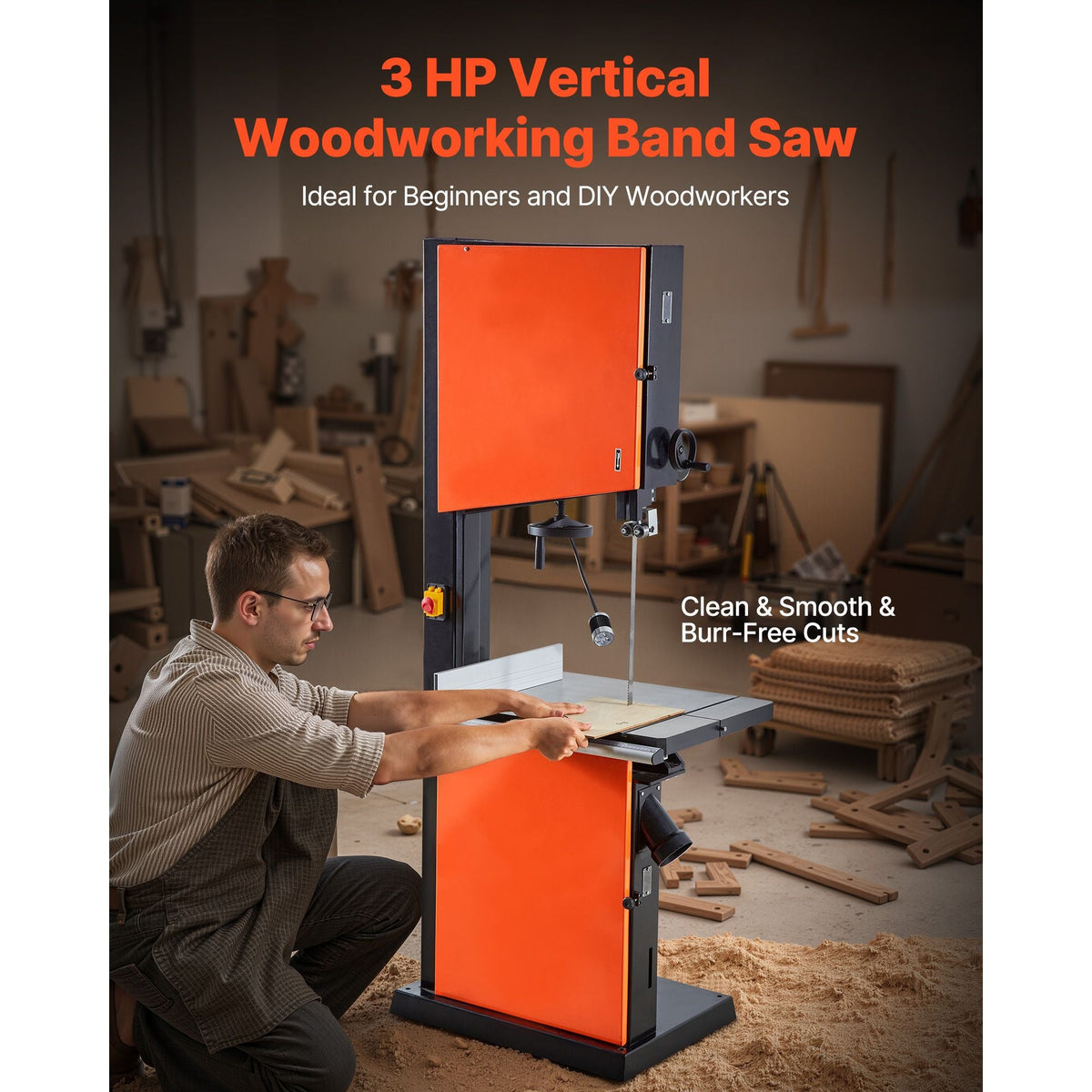 Woodworking Bandsaw, 18-Inch, Band Saw with 2240W 3HP Motor, 16-Inch Maximum Cutting Height, 27.2 x 20 in Cast Iron Table, with 360° Work Light, Miter Gauge, Fence, Band Saw for Woodworking
