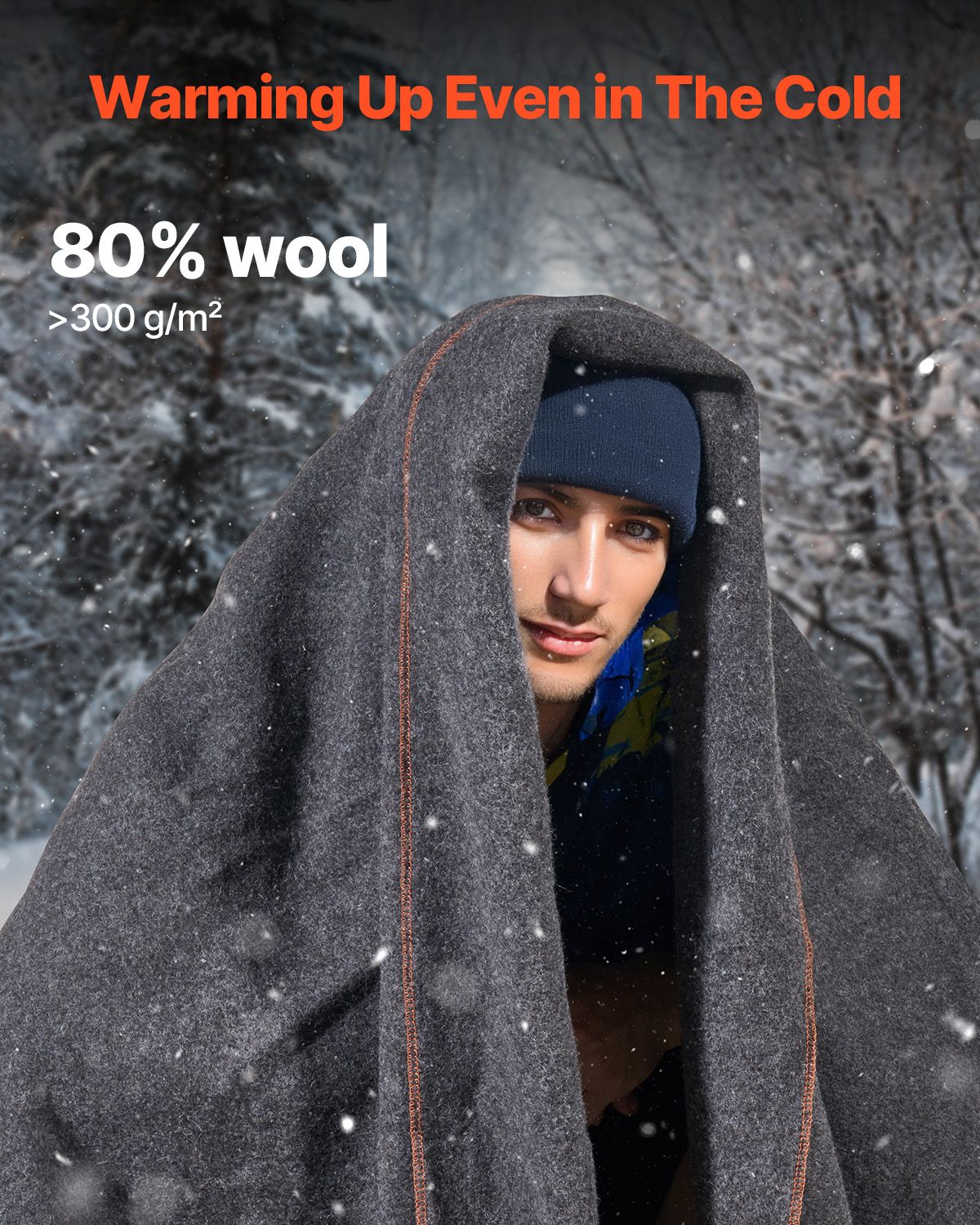 Wool Camping Blanket, Large Warm Stadium Blanket, Waterproof & Windproof, Flame Retardant, Great for Outdoors, Picnics, Hiking, Sports Events, Travel, 64" x 88" (80% Wool), Light Grey