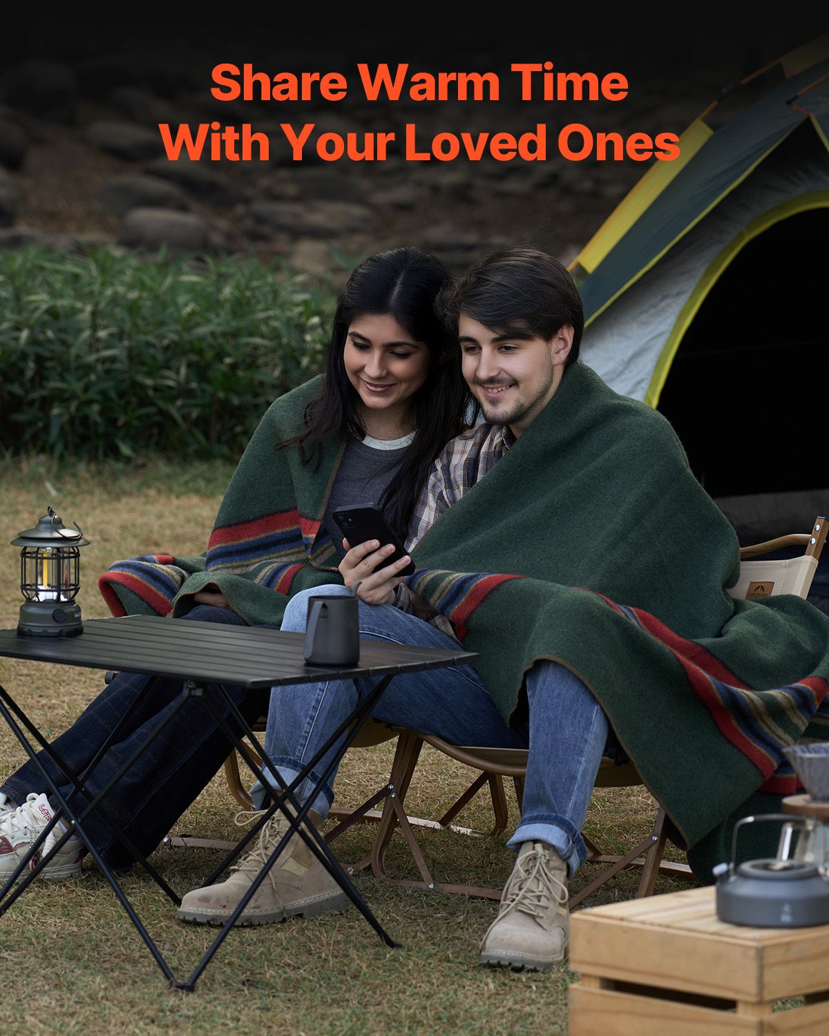 Wool Camping Blanket, Large Warm Stadium Blanket, Waterproof & Windproof, Flame Retardant, Great for Outdoors, Picnics, Hiking, Sports Events, Travel, 64" x 88" (80% Wool), Texture Multicolor