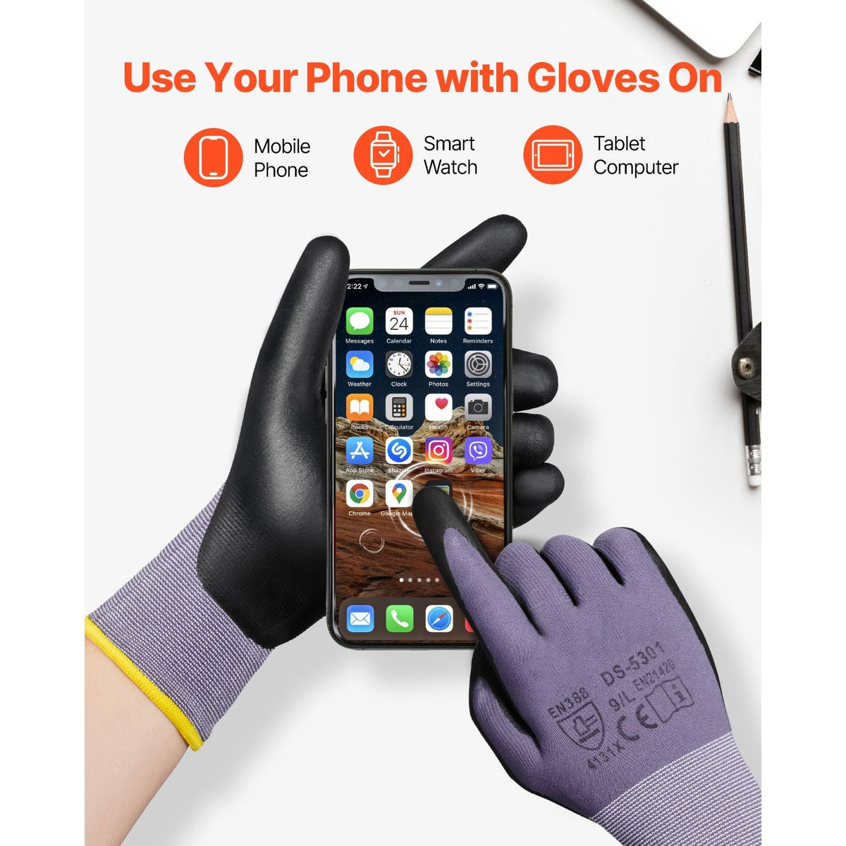 Work Gloves 12 Pairs Touch Screen Nitrile-Coated Garden Construction Gloves