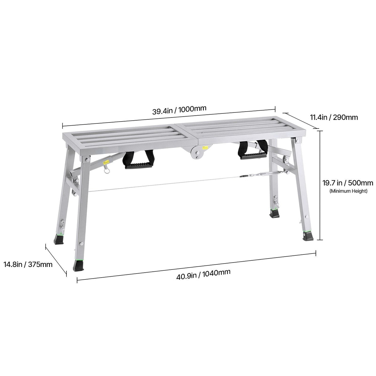 Work Platform, 3 Gear Adjustable Height, Folding Alloy Steel Step Ladder, Portable Scaffolding Platform, 400 lb Load Capacity, Non-Slip Rubber Feet, Drywall Painting Stool, for Cleaning &Washing