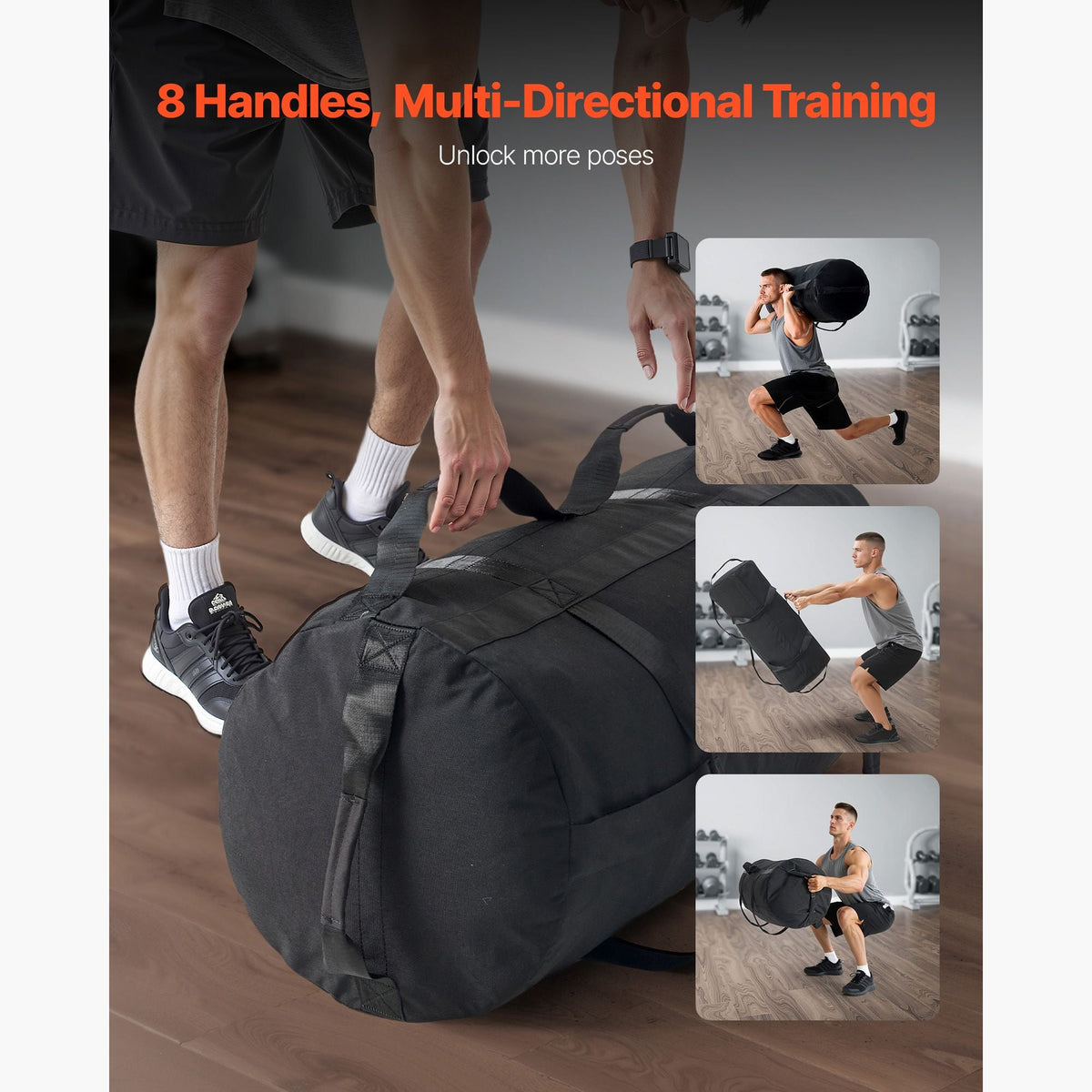Workout Sandbag, Heavy Duty Workout Power Bags with Handles, 125-200 lbs Adjustable Slam Bag for Fitness Strength Weight Training Cross-Training, Home Gym Exercise, Black (Unfilled)