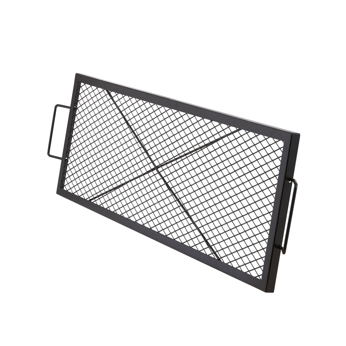 X-Marks Fire Pit Grill Grate, Rectangle Cooking Grate, Heavy Duty Steel Campfire BBQ Grill Grid with Handle & Support X Wire, Portable Camping Cookware for Outside Party Gathering, 44 Inch Black