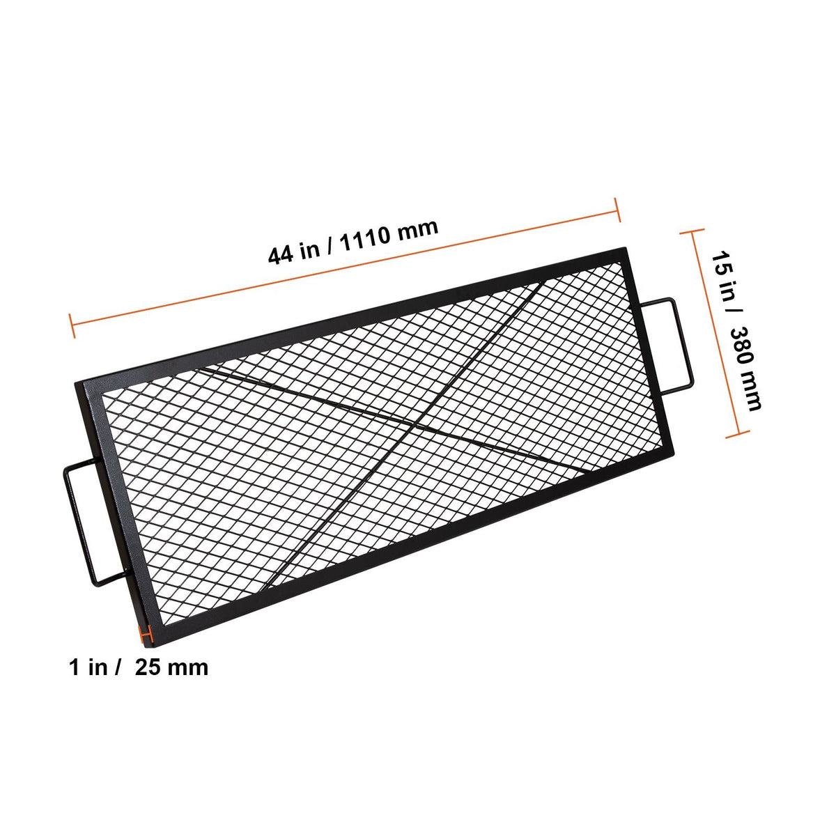 X-Marks Fire Pit Grill Grate, Rectangle Cooking Grate, Heavy Duty Steel Campfire BBQ Grill Grid with Handle & Support X Wire, Portable Camping Cookware for Outside Party Gathering, 44 Inch Black