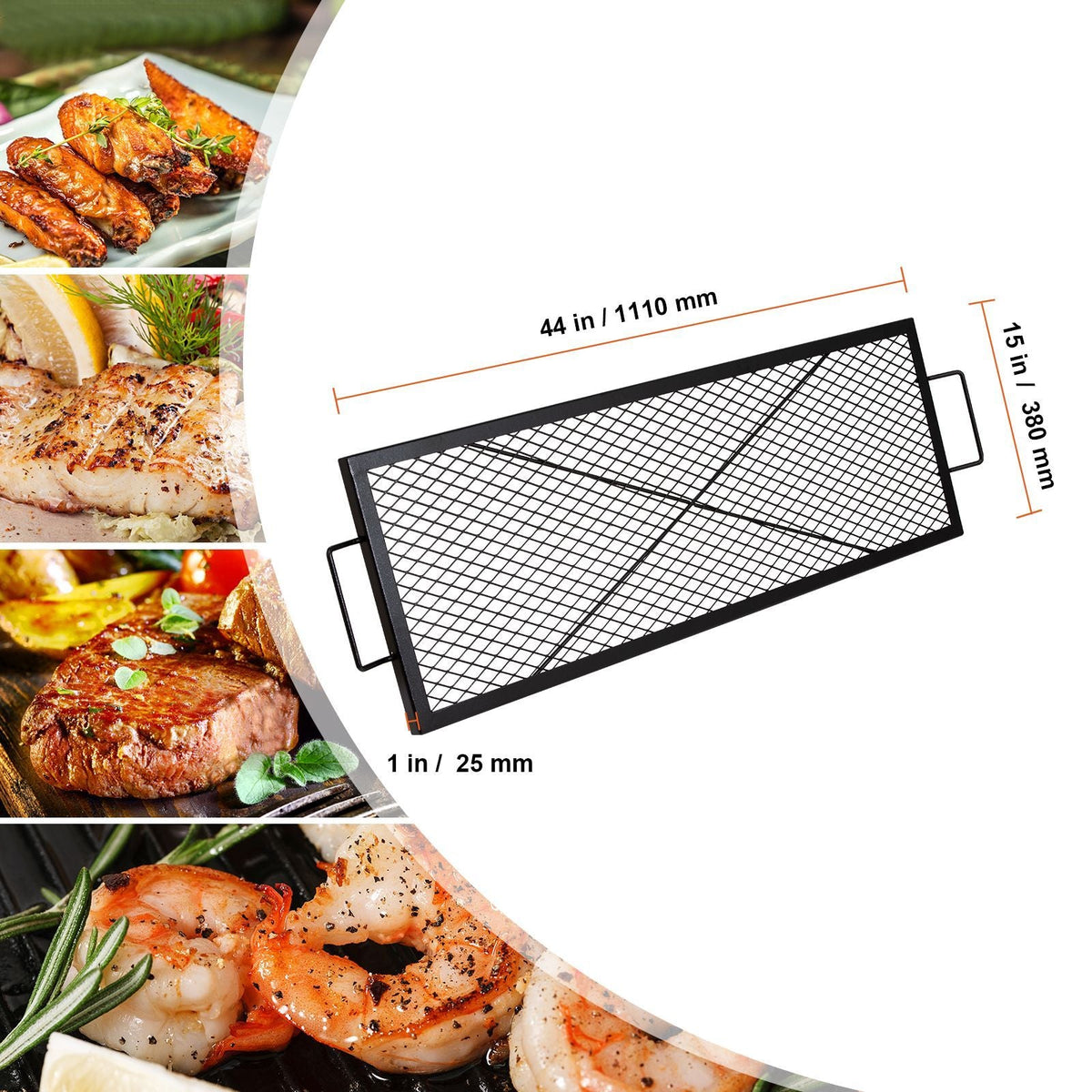 X-Marks Fire Pit Grill Grate, Rectangle Cooking Grate, Heavy Duty Steel Campfire BBQ Grill Grid with Handle & Support X Wire, Portable Camping Cookware for Outside Party Gathering, 44 Inch Black