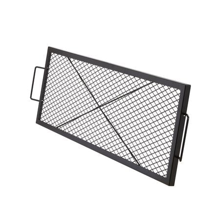 X-Marks Fire Pit Grill Grate, Rectangle Cooking Grate, Heavy Duty Steel Campfire BBQ Grill Grid with Handle & Support X Wire, Portable Camping Cookware for Outside Party Gathering, 44 Inch Black