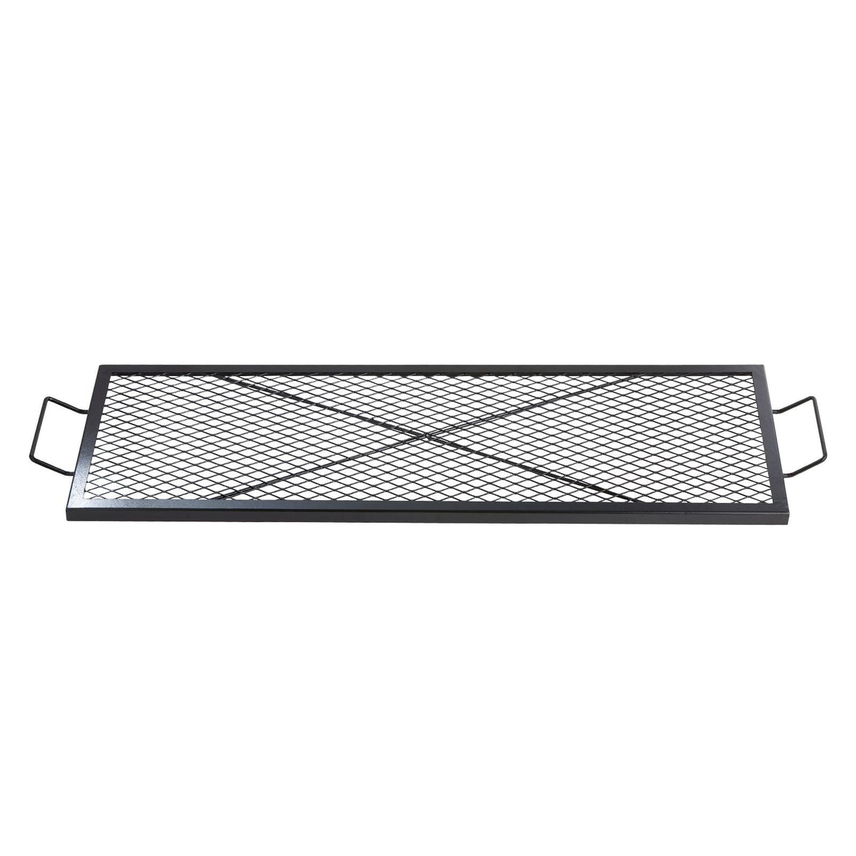 X-Marks Fire Pit Grill Grate, Rectangle Cooking Grate, Heavy Duty Steel Campfire BBQ Grill Grid with Handle & Support X Wire, Portable Camping Cookware for Outside Party Gathering, 44 Inch Black