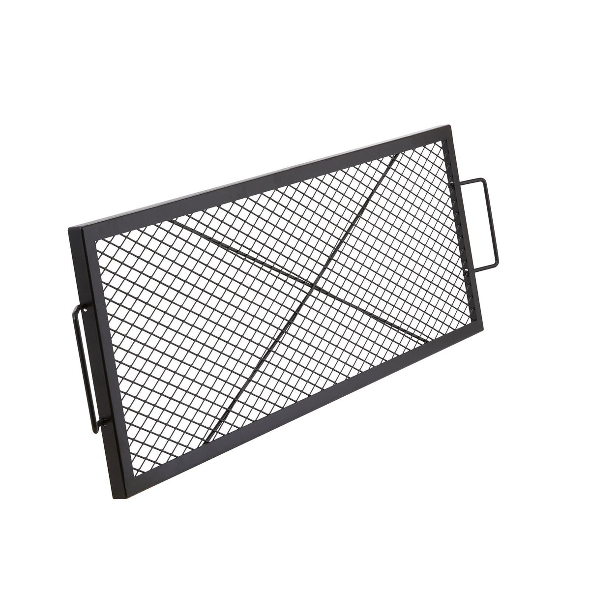 X-Marks Fire Pit Grill Grate, Rectangle Cooking Grate, Heavy Duty Steel Campfire BBQ Grill Grid with Handle & Support X Wire, Portable Camping Cookware for Outside Party Gathering, 44 Inch Black