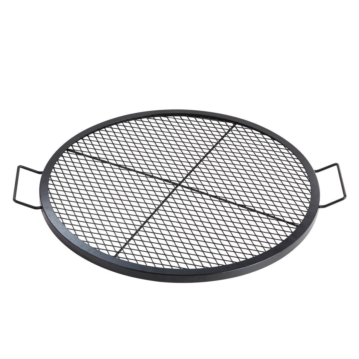 X-Marks Fire Pit Grill Grate, Round Cooking Grate, Heavy Duty Steel Campfire BBQ Grill Grid with Handle and Support X Wire, Portable Camping Cookware for Outside Party & Gathering, 30 Inch Black