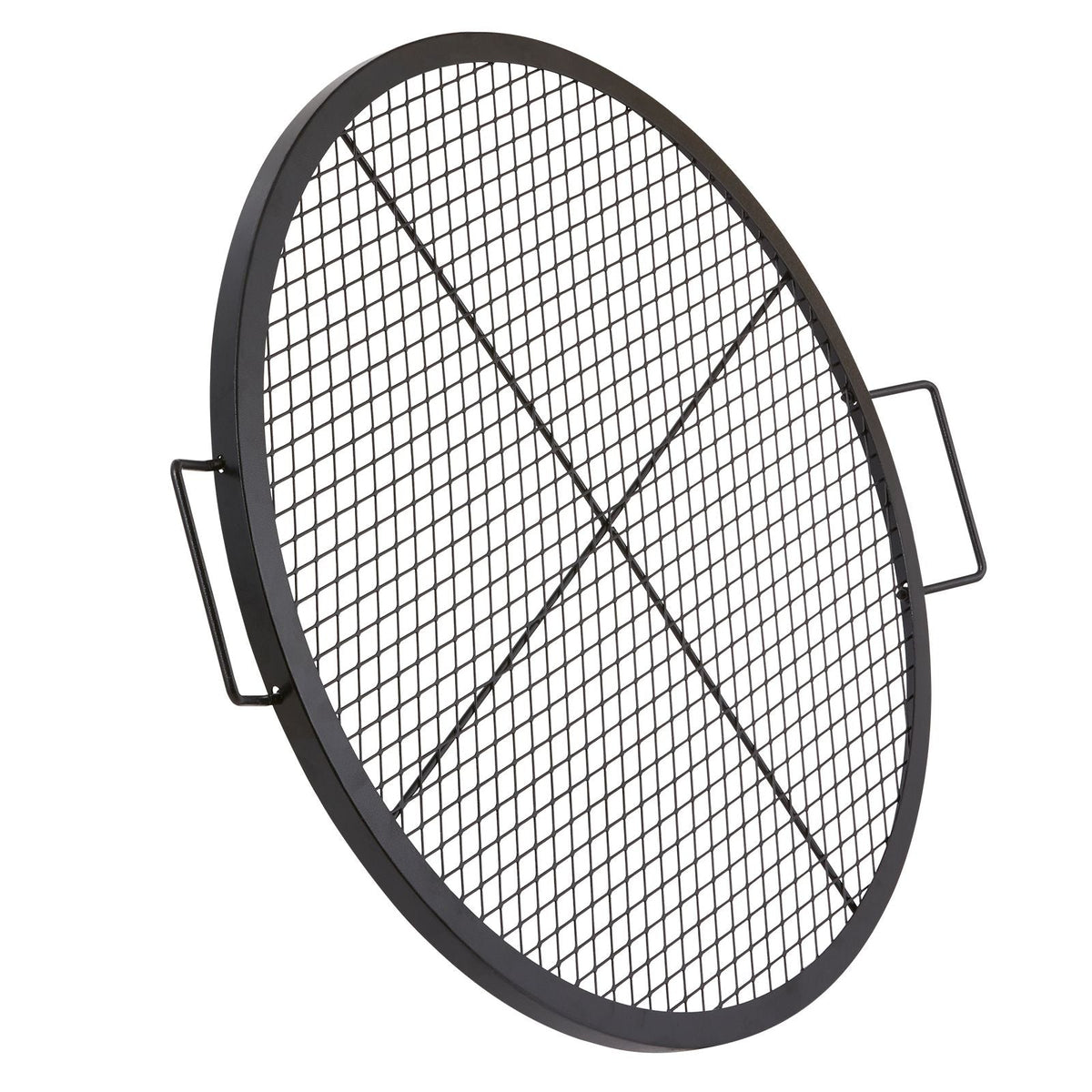 X-Marks Fire Pit Grill Grate, Round Cooking Grate, Heavy Duty Steel Campfire BBQ Grill Grid with Handle and Support X Wire, Portable Camping Cookware for Outside Party & Gathering, 30 Inch Black