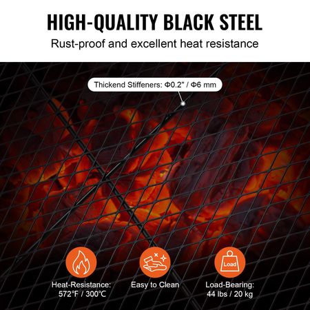 X-Marks Fire Pit Grill Grate, Round Cooking Grate, Heavy Duty Steel Campfire BBQ Grill Grid with Handle and Support X Wire, Portable Camping Cookware for Outside Party & Gathering, 30 Inch Black