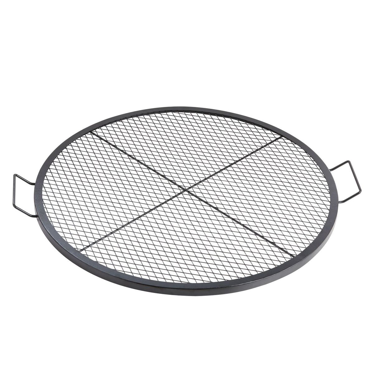 X-Marks Fire Pit Grill Grate, Round Cooking Grate, Heavy Duty Steel Campfire BBQ Grill Grid with Handle and Support X Wire, Portable Camping Cookware for Outside Party & Gathering, 36 Inch Black