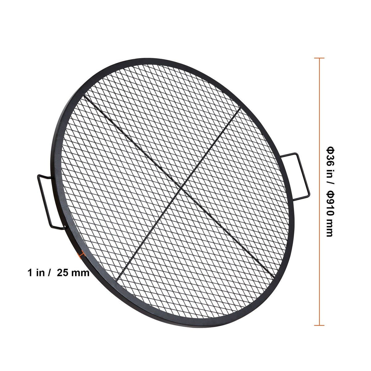X-Marks Fire Pit Grill Grate, Round Cooking Grate, Heavy Duty Steel Campfire BBQ Grill Grid with Handle and Support X Wire, Portable Camping Cookware for Outside Party & Gathering, 36 Inch Black