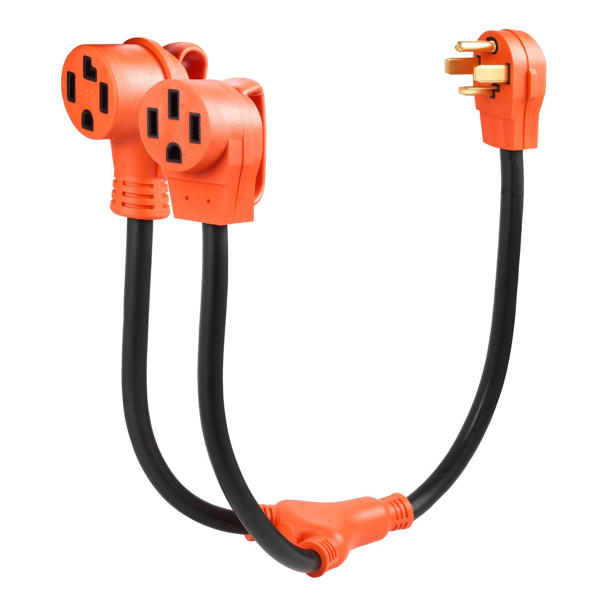 Y Splitter Adapter, 30 Amp, 4 Prong Outlet 240 Volt Dryer to EV Charger Adapter, NEMA 14-30P to 14-30R/14-50R, with Grip Handle, Heavy Duty 10 AWG STW Wire, for EV Charger Dryer RV