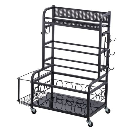 Yoga Mat Storage Rack, Home Gym Workout Equipment Organizer, Powder Coated Finish Steel Yoga Mat Holder with Hooks & Wheels, Weight Rack for Dumbbell, Kettlebell, Foam Roller, and Yoga Strap