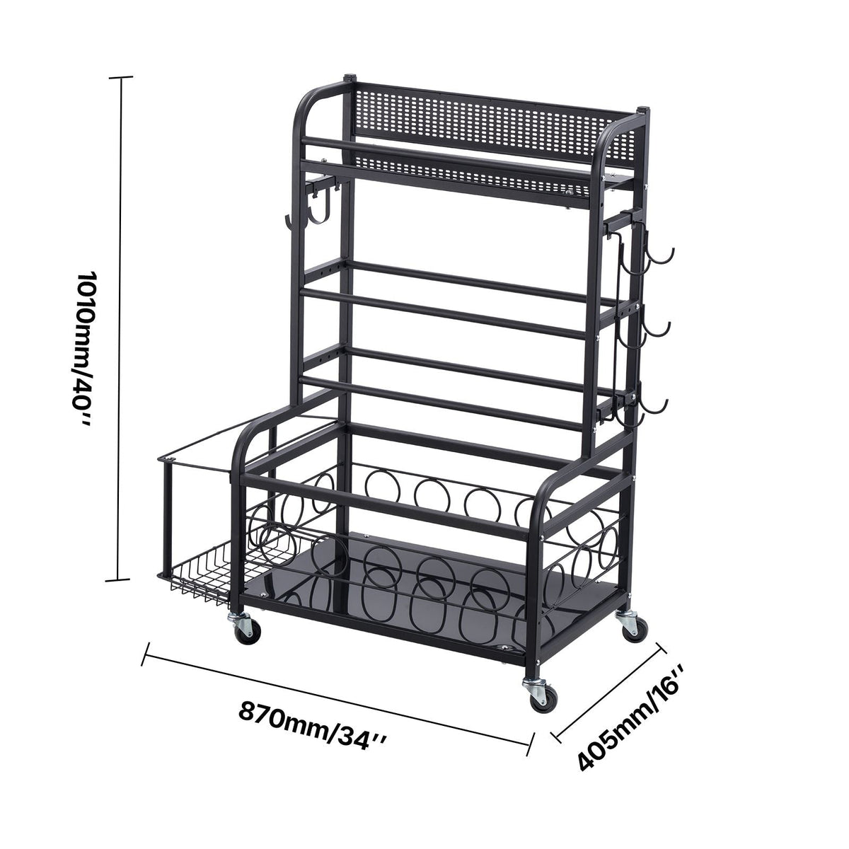 Yoga Mat Storage Rack, Home Gym Workout Equipment Organizer, Powder Coated Finish Steel Yoga Mat Holder with Hooks & Wheels, Weight Rack for Dumbbell, Kettlebell, Foam Roller, and Yoga Strap