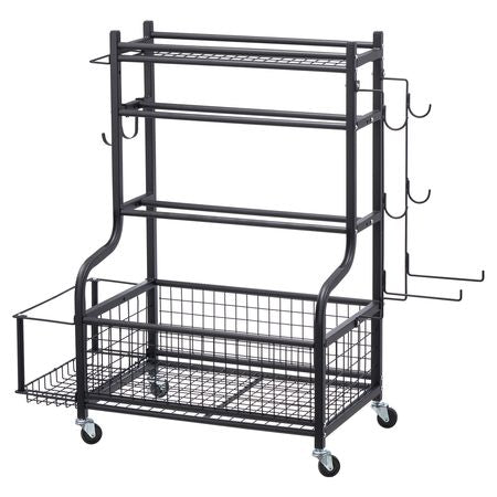 Yoga Mat Storage Rack, Powder Coated Finish Steel Yoga Mat Holder, Home Gym Workout Equipment Organizer with Hooks & Wheels, Weight Rack for Foam Roller, Dumbbell, Kettlebell, and Yoga Strap
